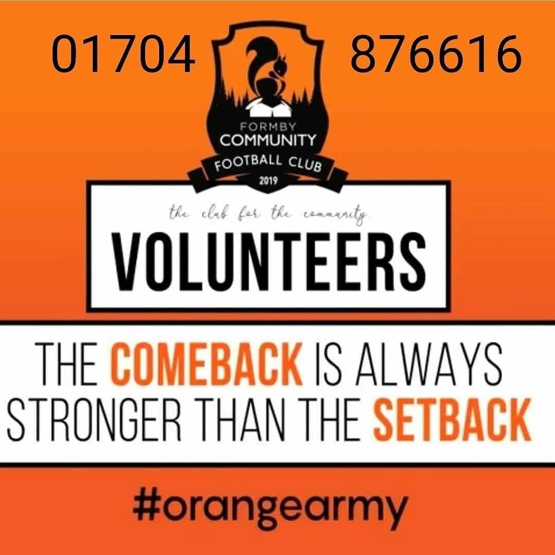 Formby Community Football Club Volunteer Poster. Telephone 01704 876616