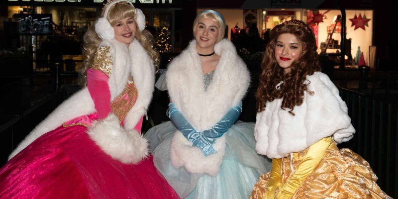 Aurora, Cinderella and Belle Characters from Jungle Play at the Christmas Lights